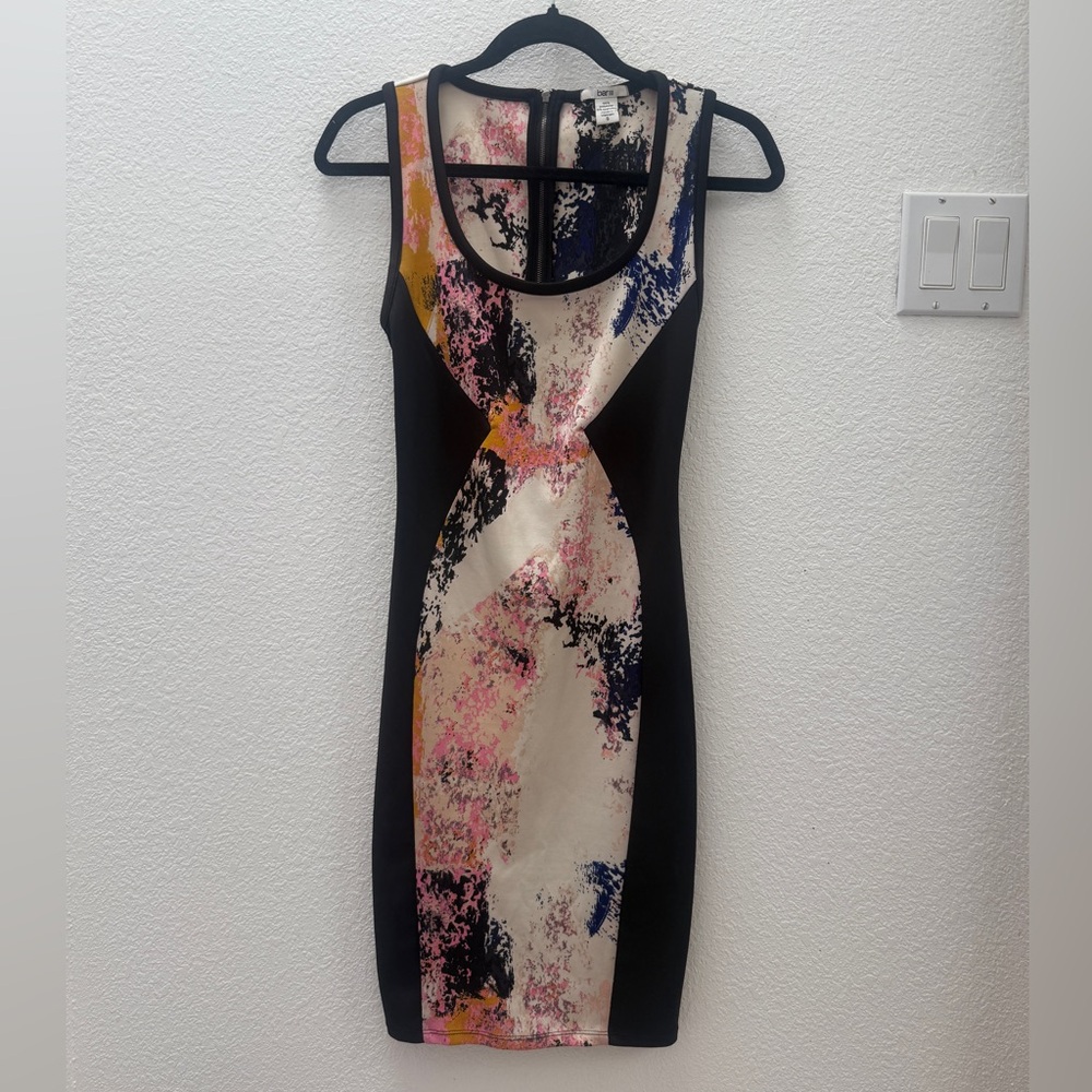 Bar III Black and Cream Sleeveless Bodycon Mini Dress - Picture 1 of 6